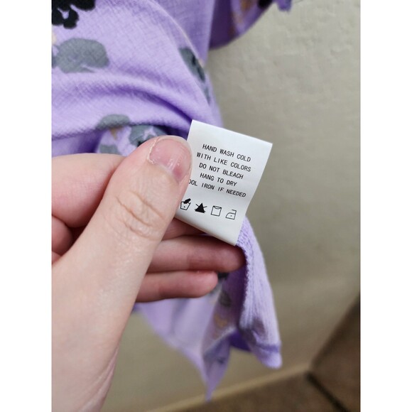 New Melloday Womens 2X Purple Floral Short Sleeve Tie Neck Smocked Blouse - Picture 6 of 7